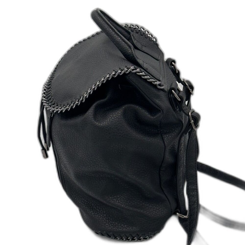 Expressions NYC Black Vegan Leather Backpack w/ Gunmetal Chain Detail NWOT - Picture 3 of 12